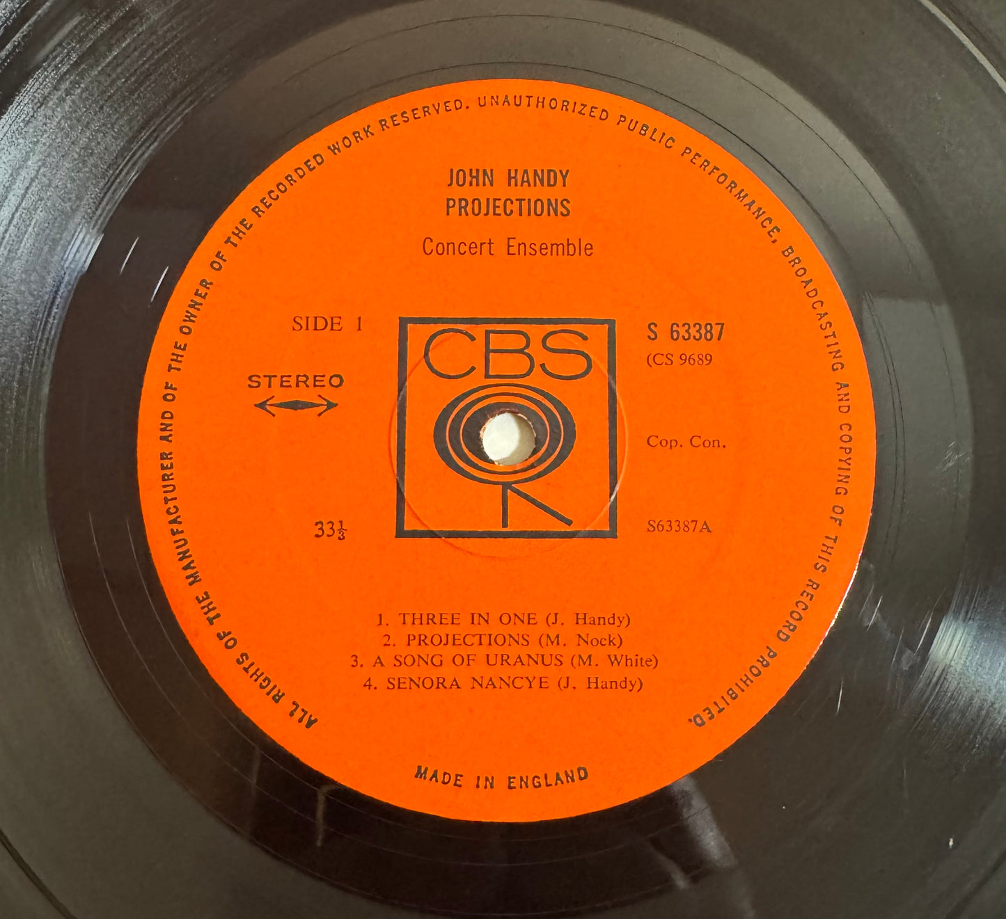 John Handy Concert Ensemble Projections LP CBS Stereo VG/EX