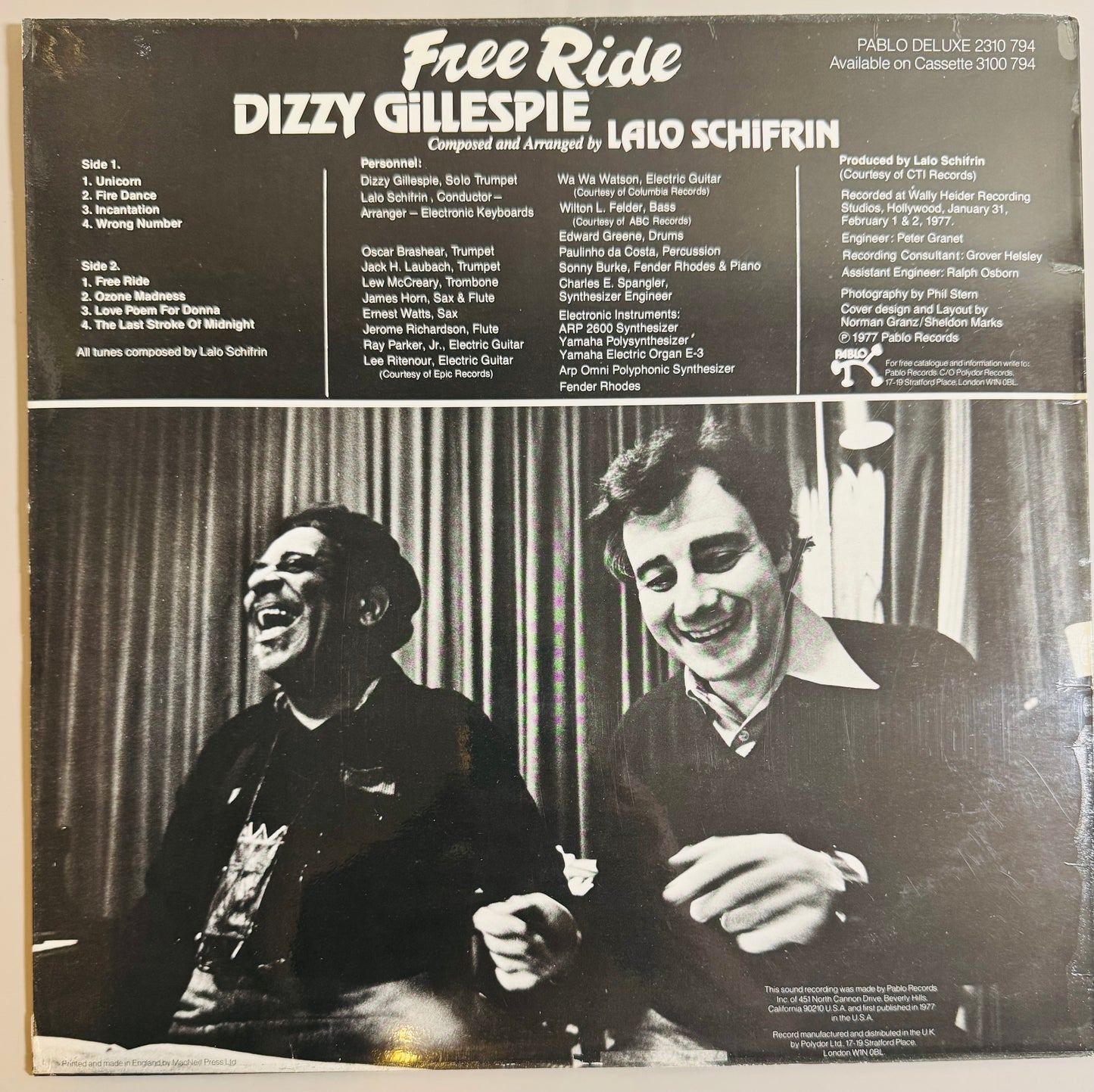 Dizzy Gillespie, Lalo Schifrin – Free Ride (LP, Pablo 2310 794, EX/EX