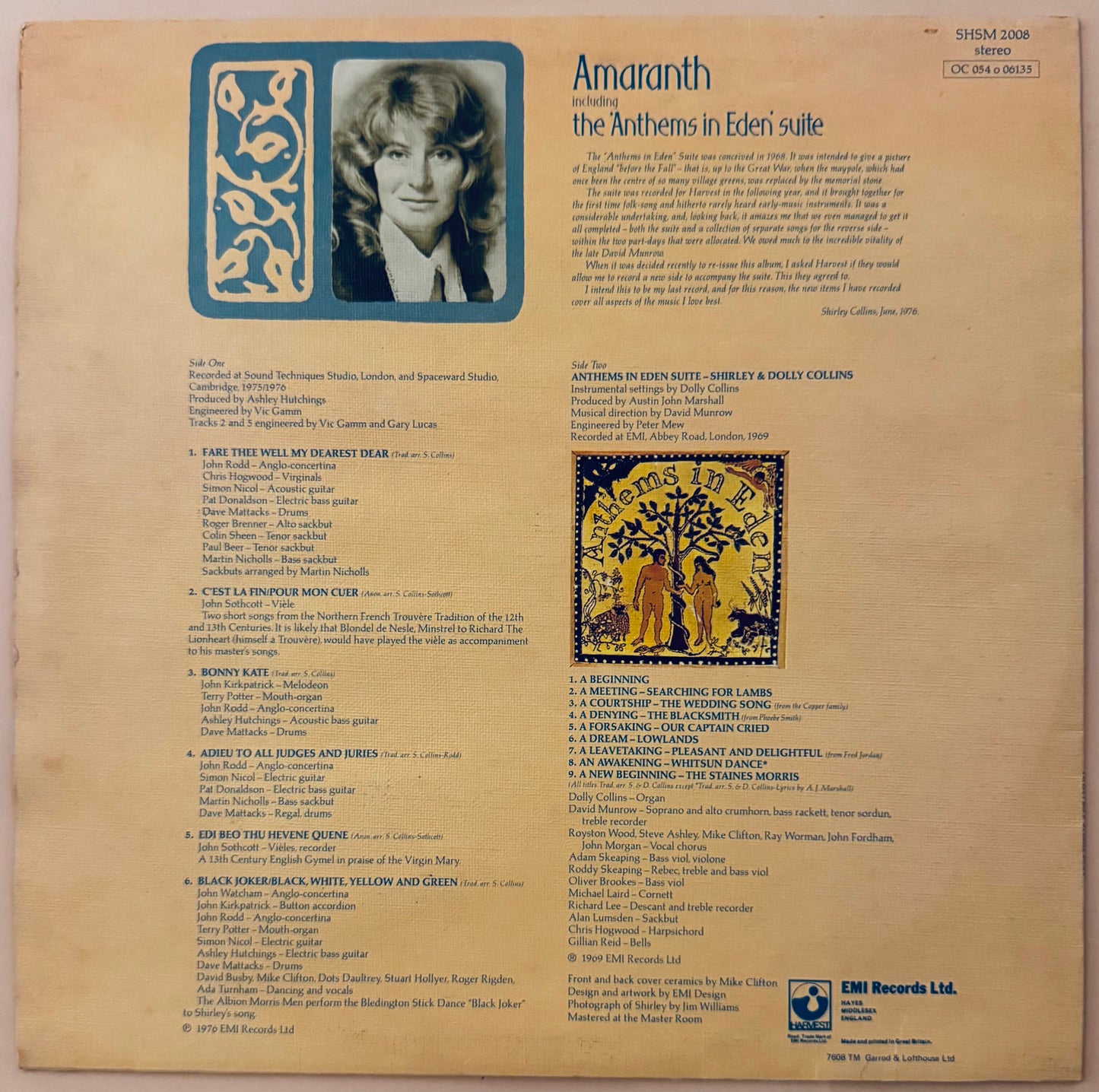 Shirley Collins – Amaranth (Vinyl LP, Harvest Heritage, 1976) – EX/EX