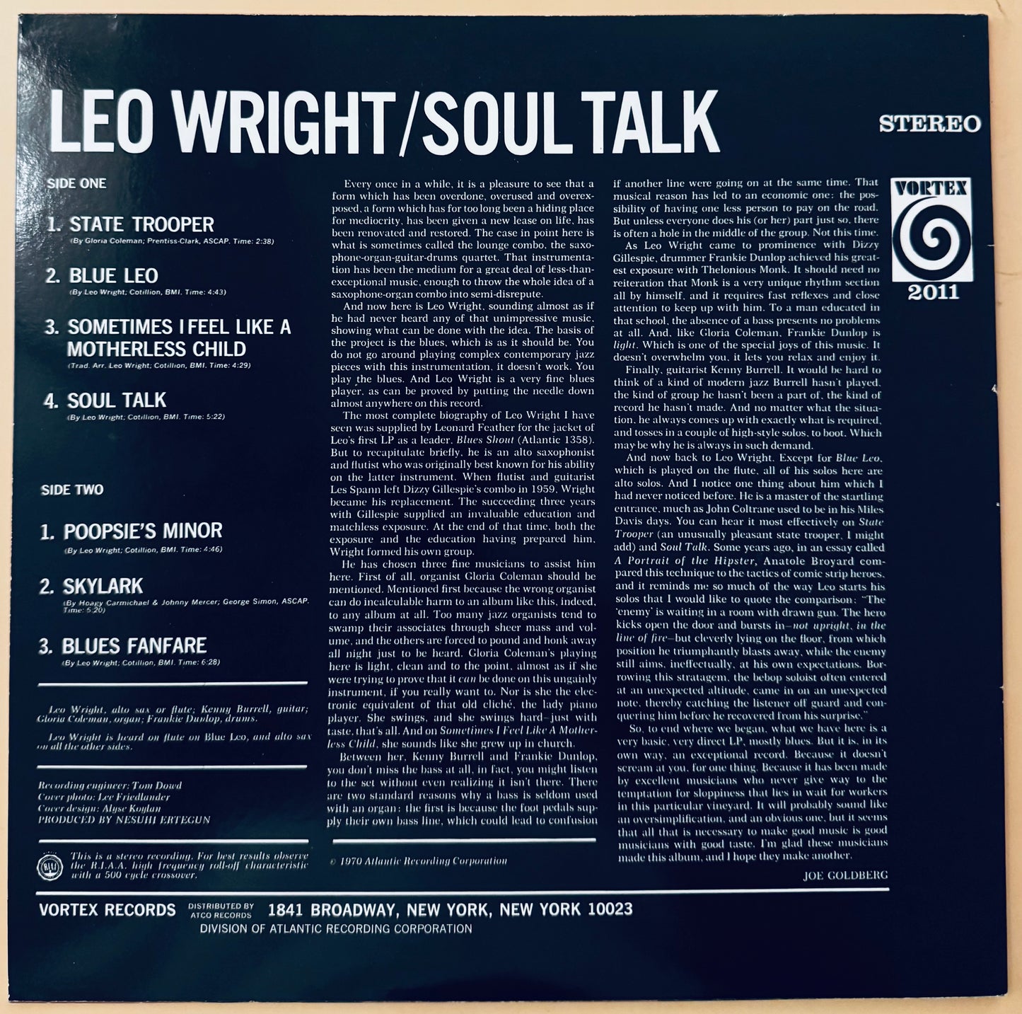 Leo Wright – Soul Talk (Vinyl LP, Vortex / Atlantic Reissue) – Near Mint