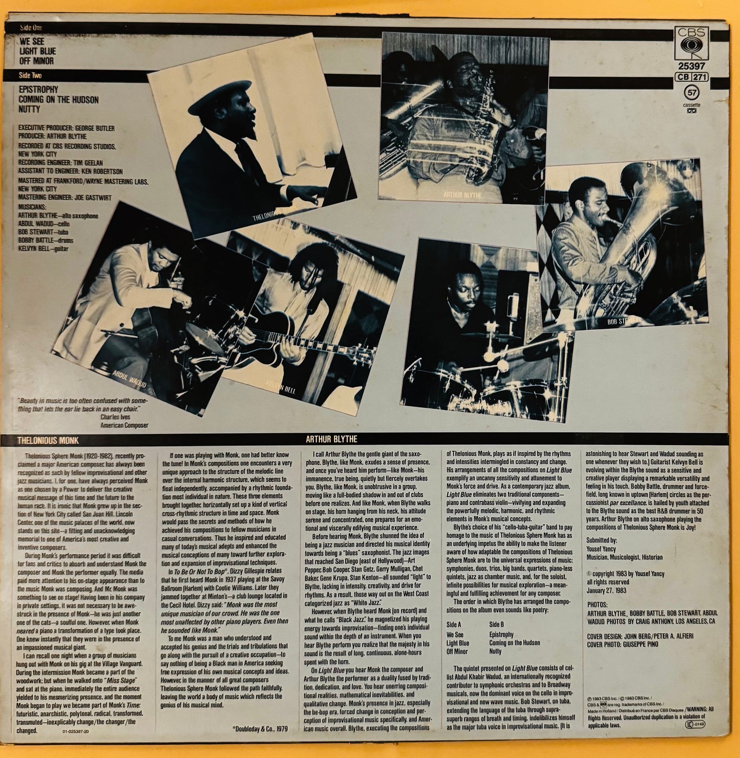 Arthur Blythe – Light Blue: Arthur Blythe Plays Thelonious Monk (Vinyl LP, Columbia, 1983) – EX/EX