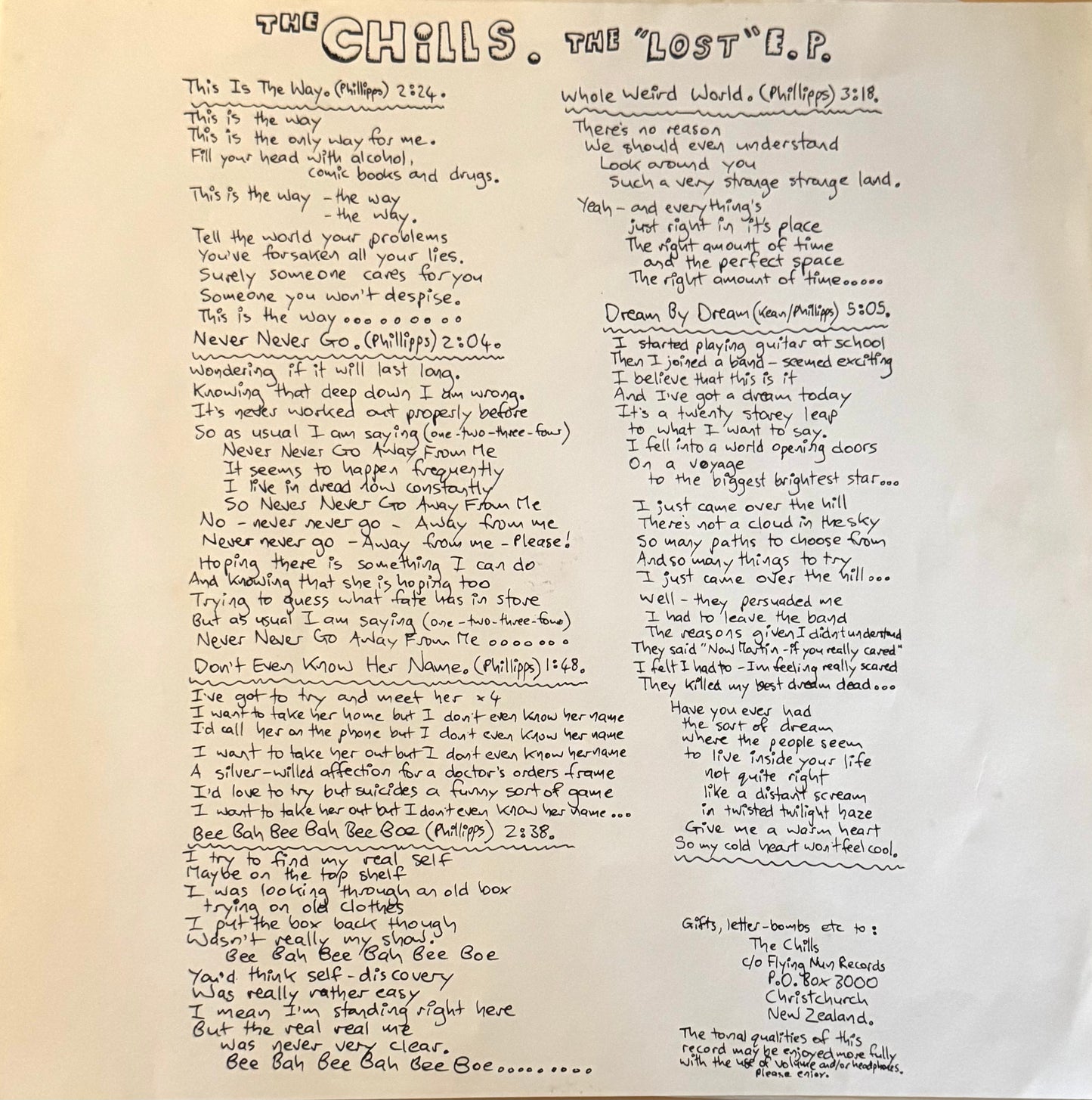 The Chills – The Lost (12" EP, Flying Nun, 1986) – EX/EX