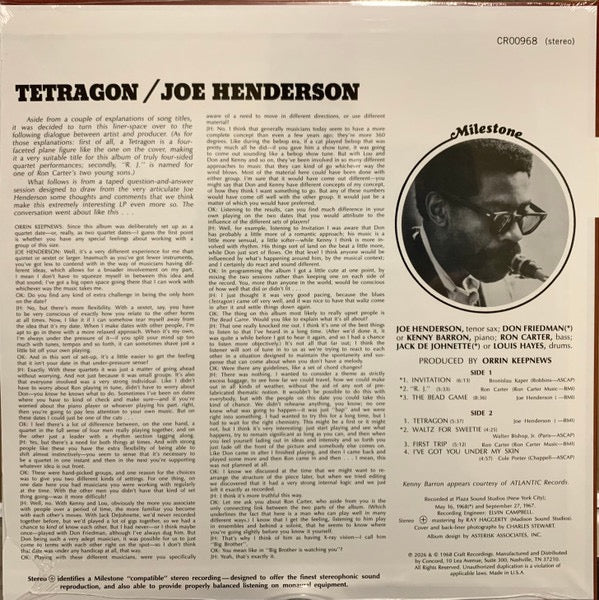 Joe Henderson – Tetragon (Vinyl LP, Milestone Records, Jazz Dispensary Top Shelf Series, 2026 Reissue) – Mint / Sealed