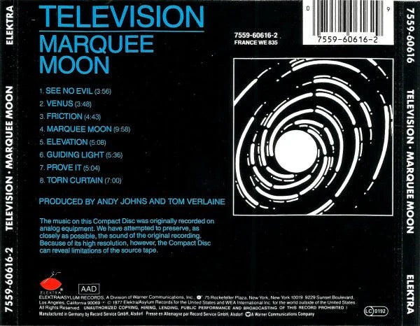 Television – Marquee Moon (CD, Elektra/Asylum Records) – Mint / Sealed
