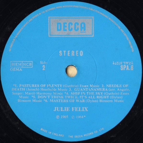Julie Felix – The World of Julie Felix (Vinyl LP, Decca, 1969) – EX / NM