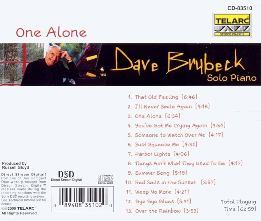 Dave Brubeck – One Alone (Solo Piano) (CD, Telarc, 2000) – Mint / Sealed