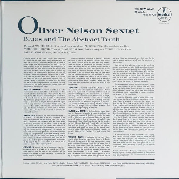 Oliver Nelson, The Blues and the Abstract Truth (Vinyl LP, Impulse, RE) - EX / EX
