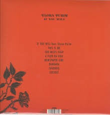 Back cover of a music album with text and floral design on an orange background