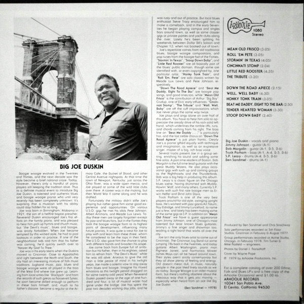 Big Joe Duskin _ Cincinnati Stomp (Vinyl LP, Arhoolie, 1979) - Near Mint