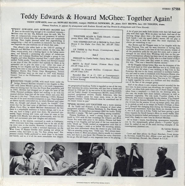 Teddy Edwards & Howard McGhee - Together Again!! (Vinyl LP, Contemporary, 1987) - Near Mint