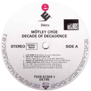 Motley Crue Decade of Decadence 2-LP Elektra 1991 EX/EX