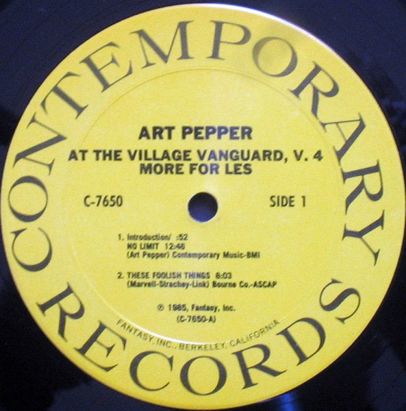 Art Pepper - More for Les , At the Village Vanguard vol. 4 (Vinyl LP, Galaxy, 1985) - EX / EX