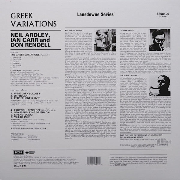 Neil Ardley / Ian Carr / Don Rendell – Greek Variations & Other Aegean Exercises (Vinyl LP, Decca, 2026 Reissue) – Mint / Sealed