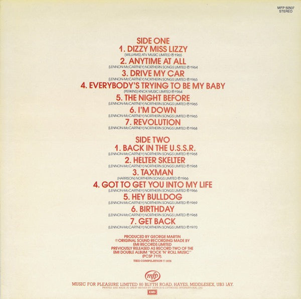 The Beatles - Rock 'N' Roll Music Vol 2 (Vinyl LP, Music For Pleasure 1976), Ex / Ex