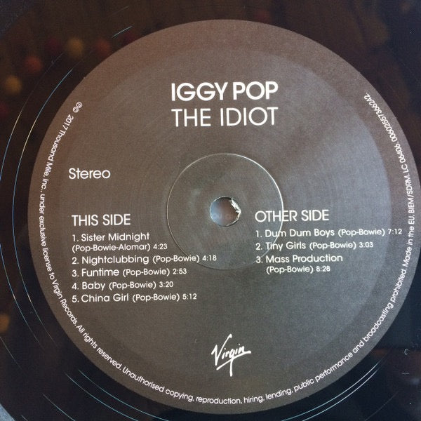 Iggy Pop - The Idiot - (Vinyl LP, Virgin 180g) - EX / NM