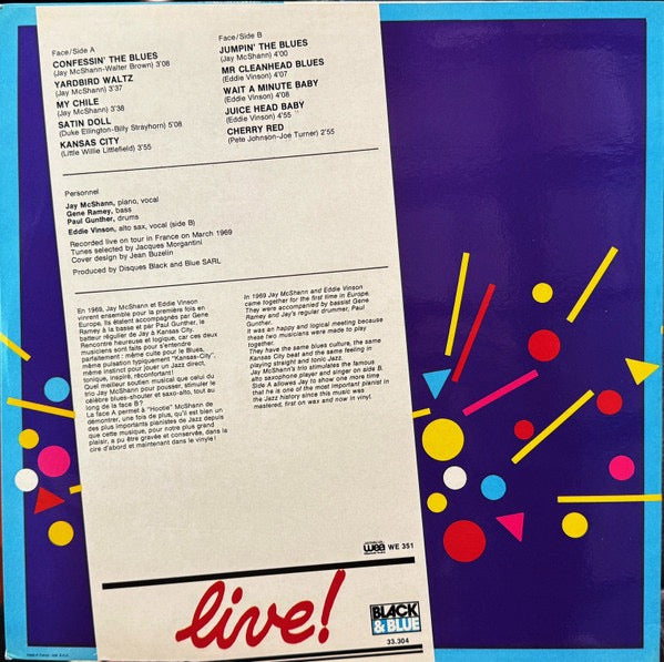 Jay McShann and Eddie “Cleanhead” Vinson – Live in France (Vinyl LP, Black and Blue, 1984) – EX / EX