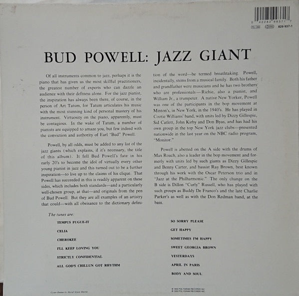 Bud Powell Jazz Giant! LP Verve Near Mint vinyl