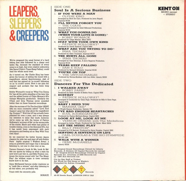 Various Artists – Leapers, Sleepers and Creepers (Vinyl LP, Kent Records, 1984) – EX / EX
