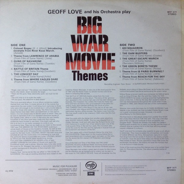 Geoff Love and His Orchestra - Play Big War Movie Themes (Vinyl LP, MFP 1971) - Vg++ / Ex