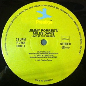 Jimmy Forrest / Miles Davis Live at the Barrel LP Prestige EX/EX