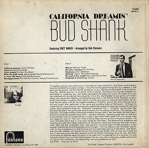 Bud Shank California Dreamin' LP Fontana EX/EX Chet Baker