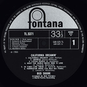 Bud Shank California Dreamin' LP Fontana EX/EX Chet Baker