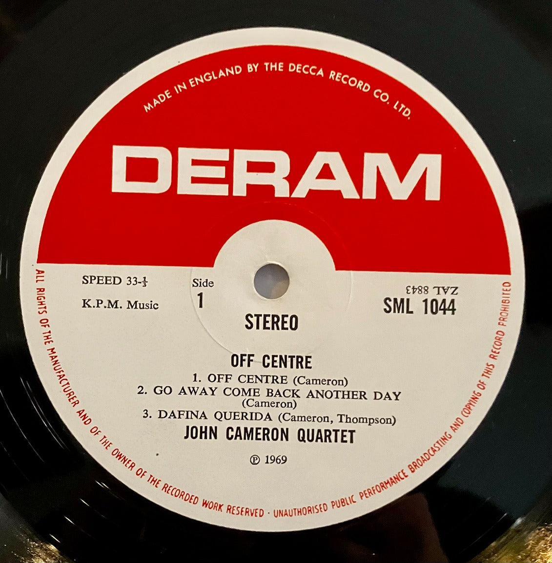 John Cameron Quartet Off Centre LP Deram VG+/EX