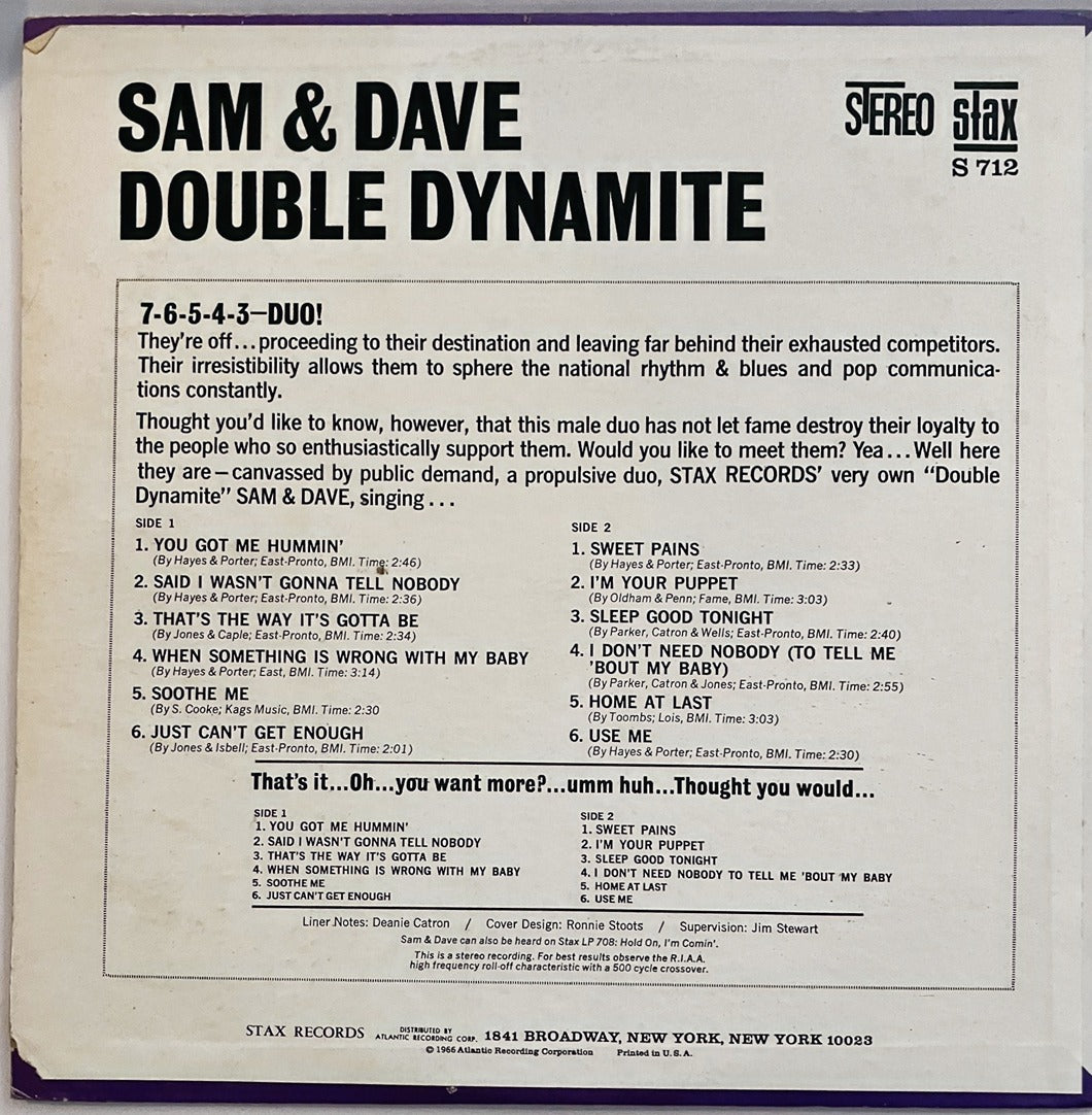 Sam & Dave Double Dynamite LP Stax EX/EX