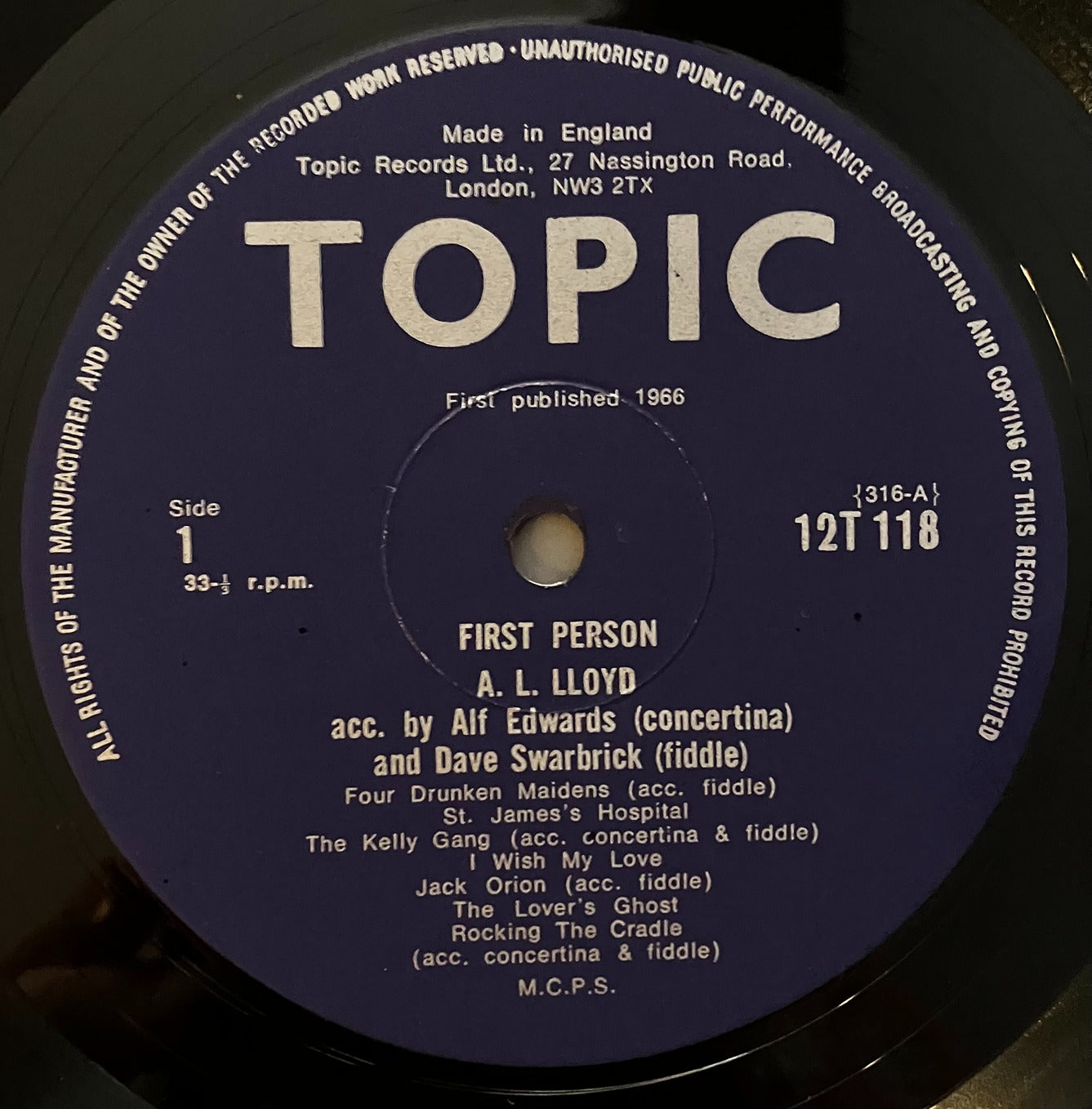 A.L. Lloyd First Person LP Topic EX/EX