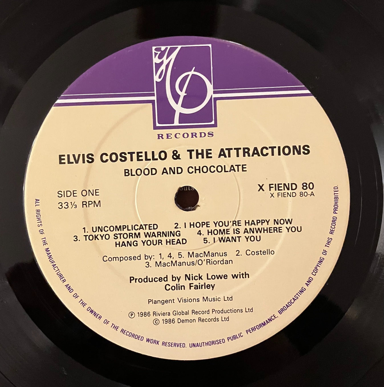 Elvis Costello & the Attractions Blood & Chocolate LP Ex/Ex