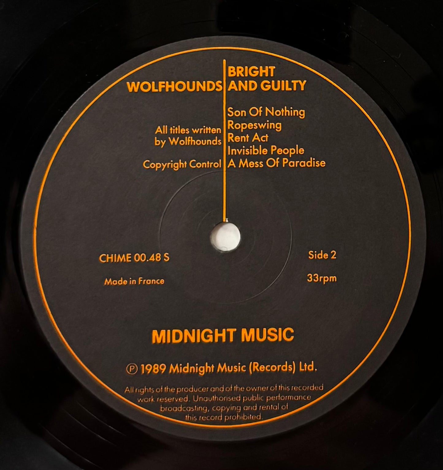 The Wolfhounds – Bright and Guilty (Vinyl LP, Midnight Music, 1989) – EX/EX-