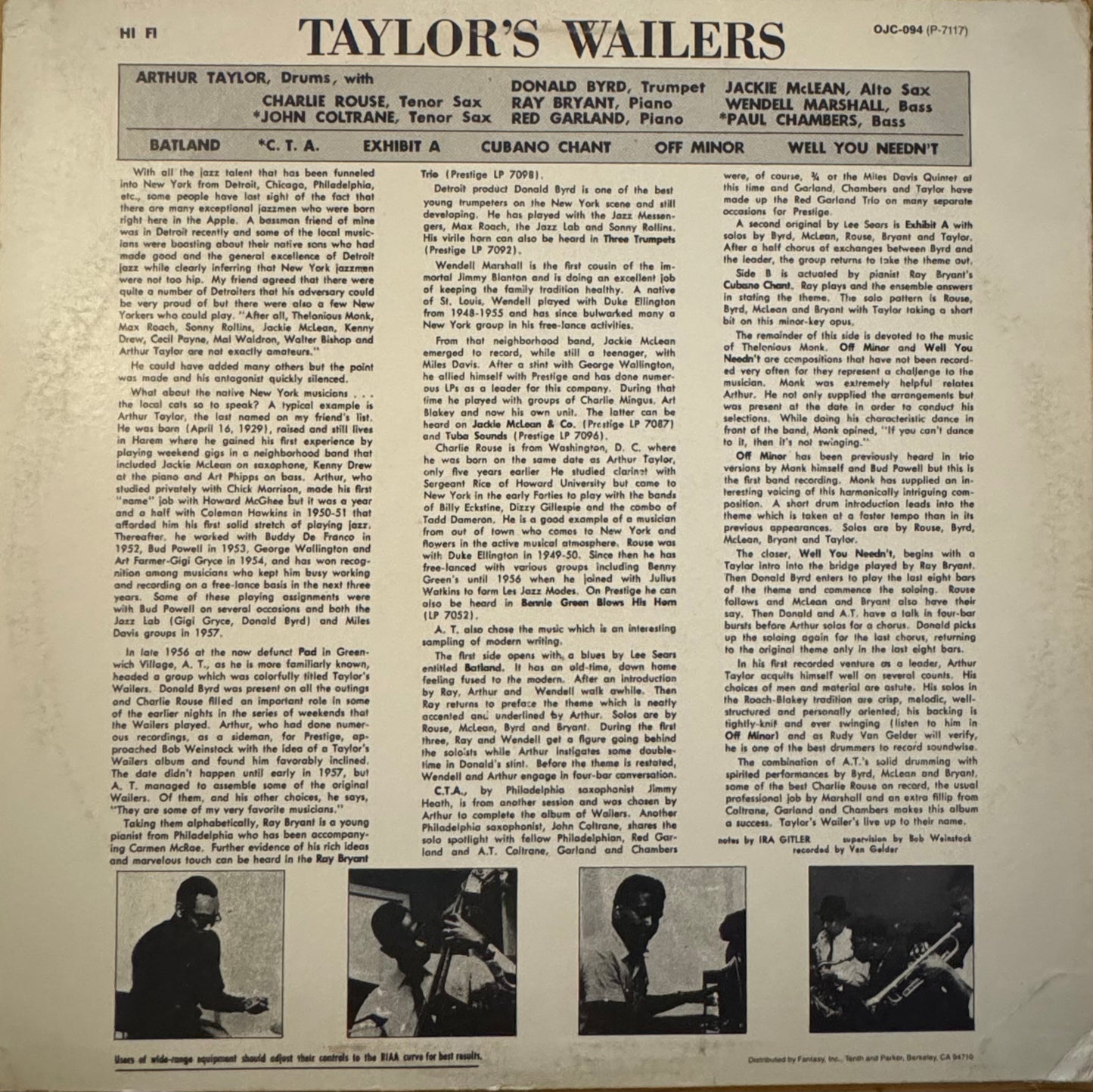 Art Taylor – Taylor’s Wailers (Vinyl LP, Prestige, 1957) – VG/ EX