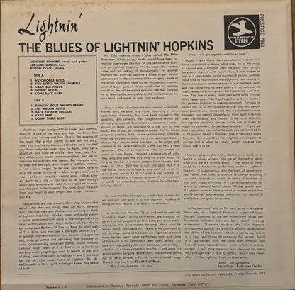 Lightnin’ Hopkins – The Blues of Lightnin’ Hopkins (Vinyl LP, Prestige Bluesville, 1960) – VG/ EX
