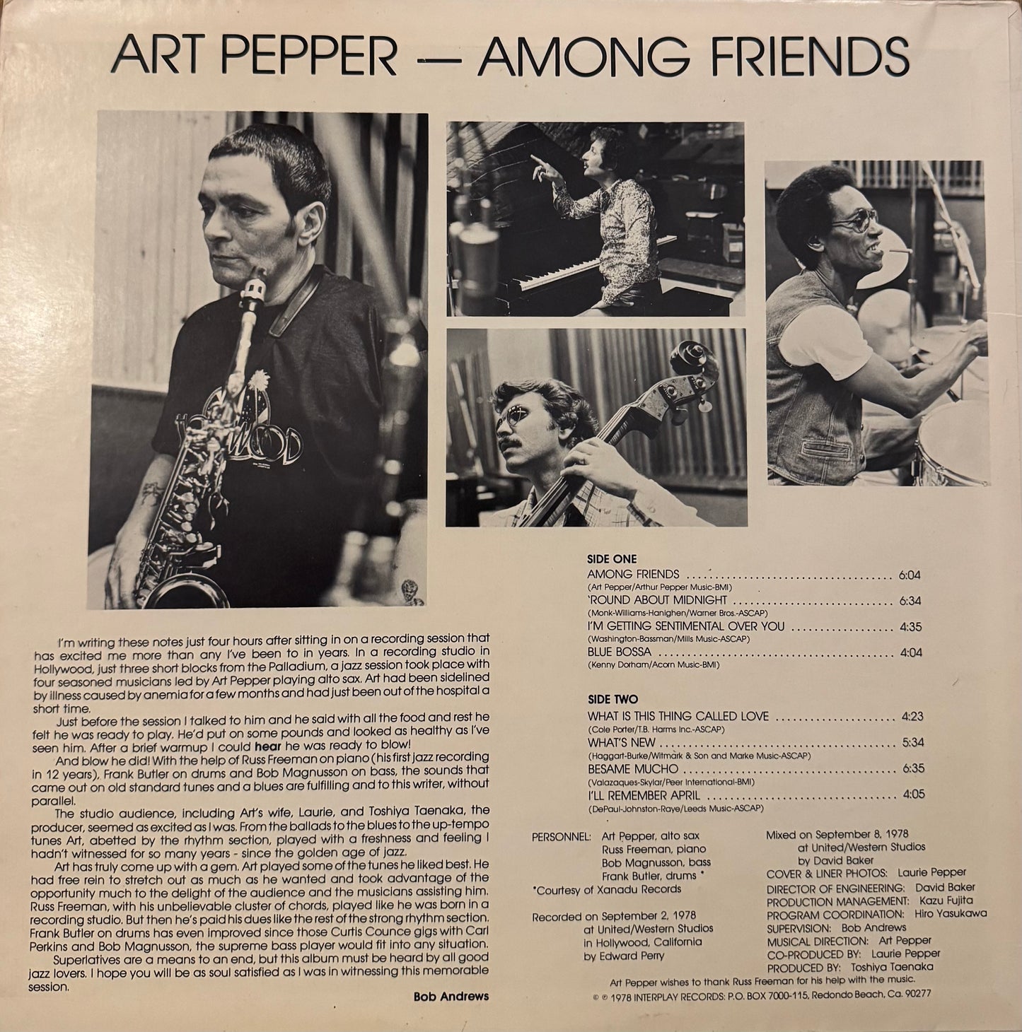 Art Pepper – Among Friends (Vinyl LP, Interplay Records, 1978) – VG/ EX