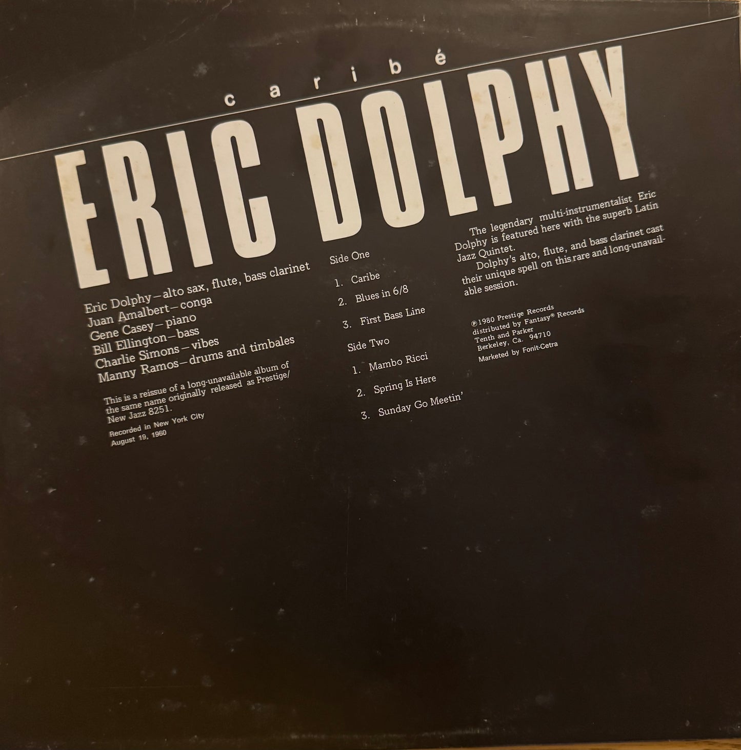 Eric Dolphy – Eric Dolphy With the Latin Jazz Quintet (Vinyl LP, New Jazz, 1960) – VG/ EX