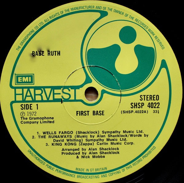 Babe Ruth – First Base (Vinyl LP, EMI Records, 1972) – EX / EX