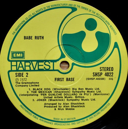 Babe Ruth – First Base (Vinyl LP, EMI Records, 1972) – EX / EX