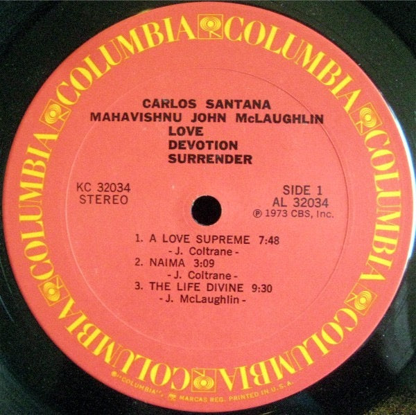 Carlos Santana & Mahavishnu John McLaughlin – Love Devotion Surrender (Vinyl LP, Columbia, 1973) – EX / EX