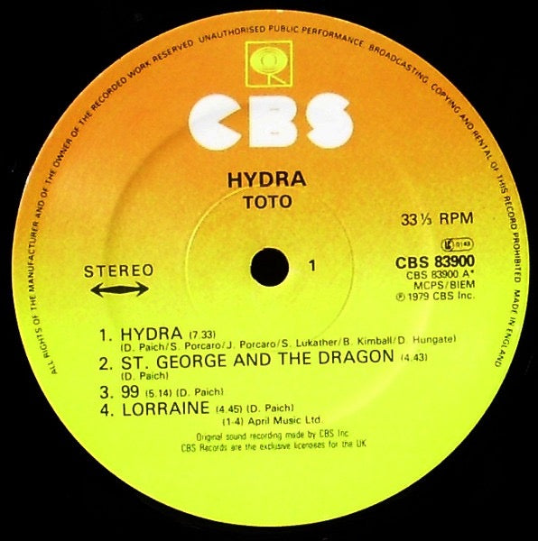 Toto - Hydra (Vinyl LP, CBS, 1979) - EX/NM