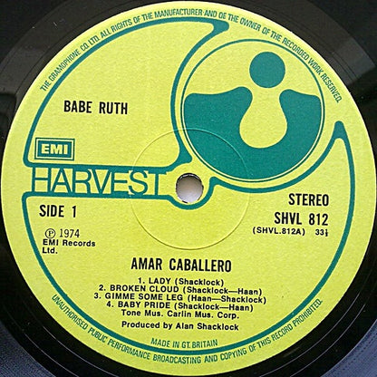 Babe Ruth – Amar Caballero (Vinyl LP, Harvest Records / EMI Records, 1974) – EX / NM