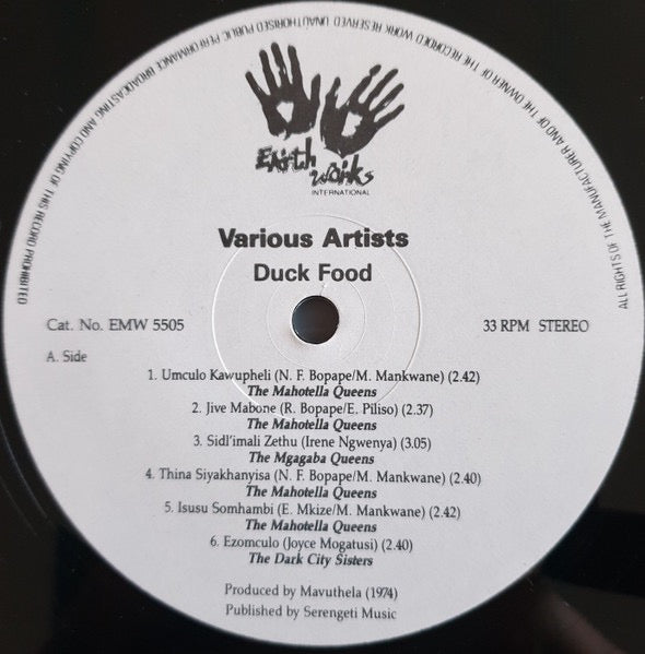 Various Artists – Duck Food: African Female Vocal Mbaqanga Classics (Vinyl LP, Earthworks International, 1986) – EX / NM