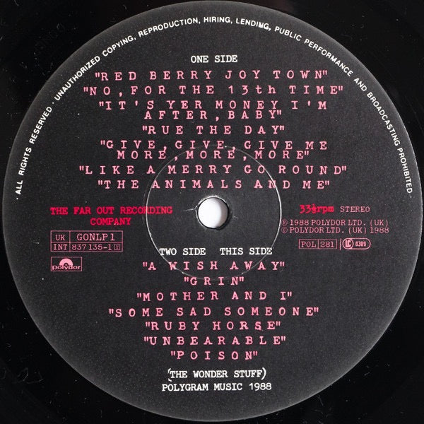 The Wonder Stuff – The Eight Legged Groove Machine (Vinyl LP, The Far Out Recording Company / Polydor Records, 1988) – EX / EX