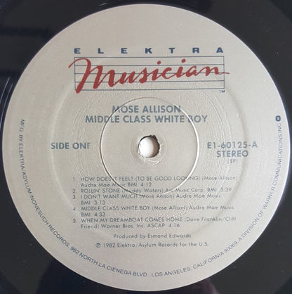 Mose Allison - Middle Class White Boy )Vinyl LP, Elektra Musician, 1982) - EX / EX