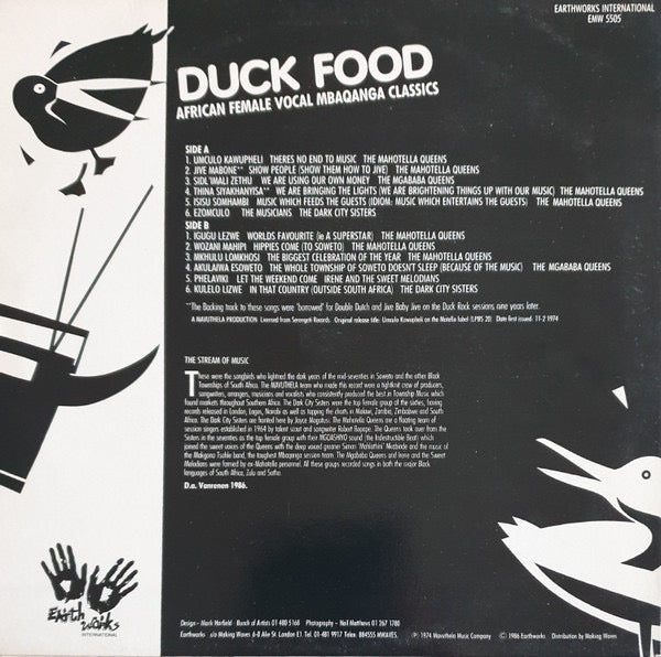 Various Artists – Duck Food: African Female Vocal Mbaqanga Classics (Vinyl LP, Earthworks International, 1986) – EX / NM