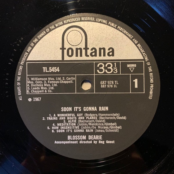 Blossom Dearie – Soon It's Gonna Rain (Vinyl LP, Fontana, 1967 Mono) – EX / EX