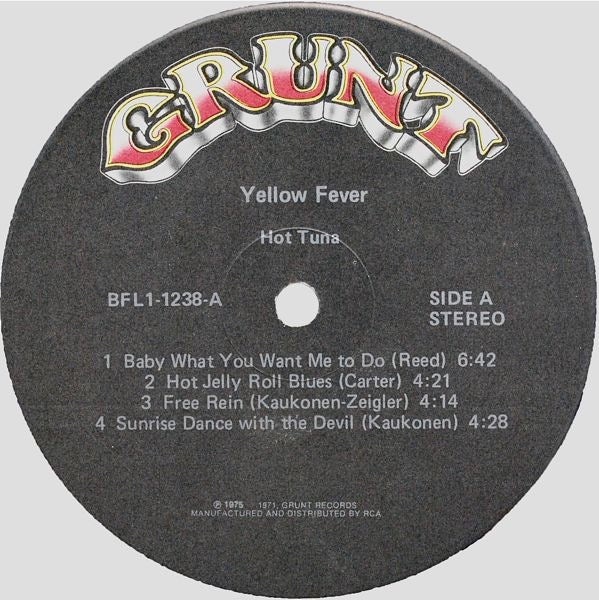 Hot Tuna – Yellow Fever (Vinyl LP, Grunt, 1975) – EX / EX