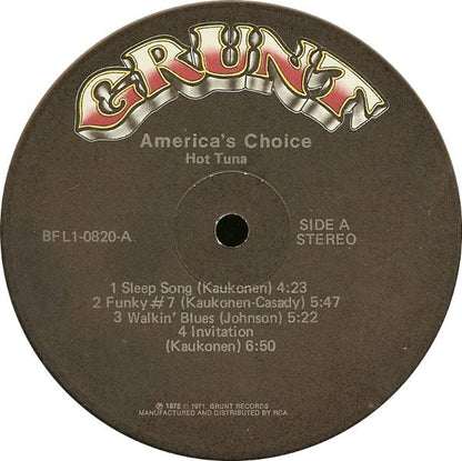 Hot Tuna – America’s Choice (Vinyl LP, Grunt, 1975) – EX / EX