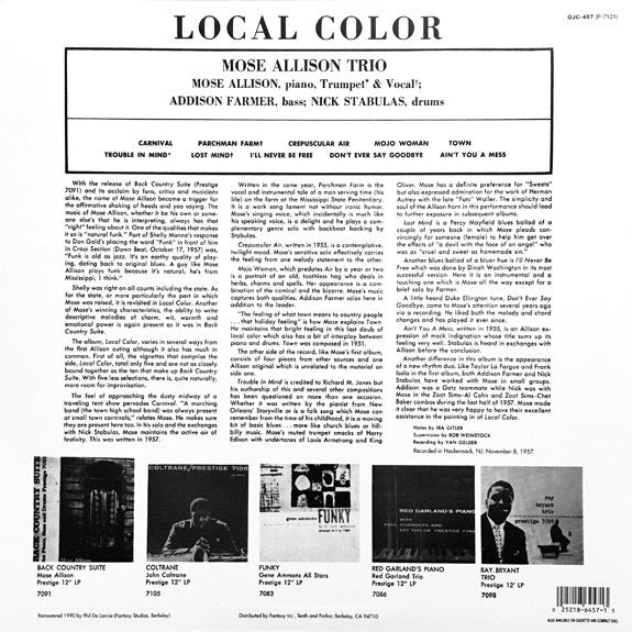 Mose Allison - Local Color (Vinyl LP, Fantasy OJC, 1990) - EX / EX