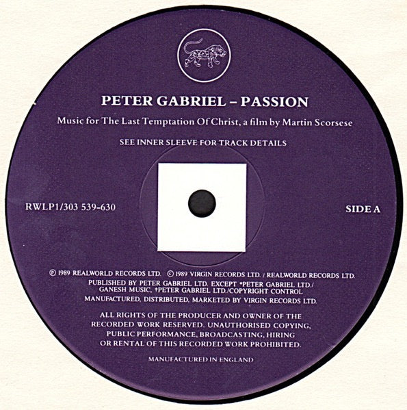 Peter Gabriel - Passion (Vinyl 2xLP, Real World, 1989) - EX / EX
