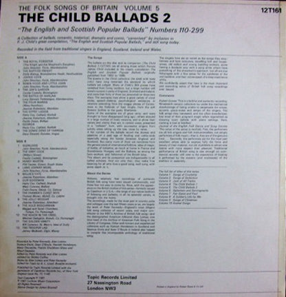 Various Artists – The Folk Songs of Britain Volume 5: The Child Ballads 2 (Vinyl LP, Topic Records, 1969 Reissue) – EX / EX
